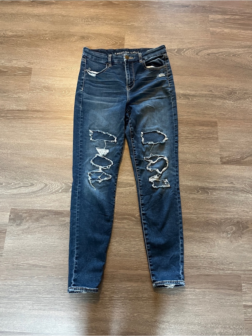 American Eagle Curvy Hi-Rise Jegging Stretch distressed dark blue jeans size 8
